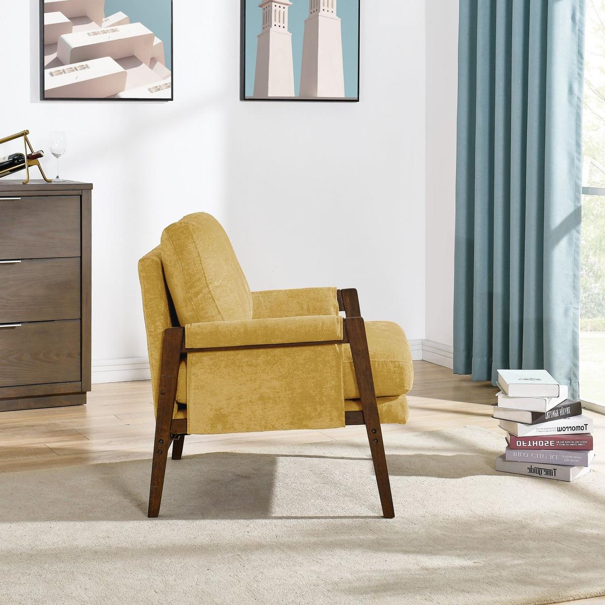 Kelly Mid-Century Modern Velvet Accent Armchair, Yellow