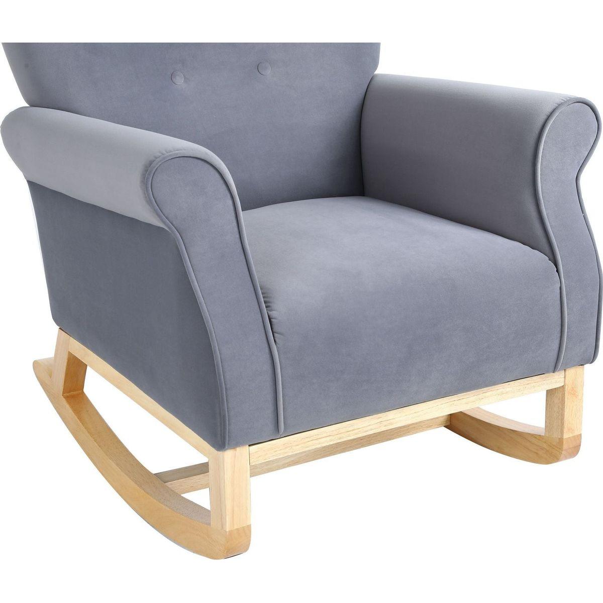 Modern Rocking Chair, Upholstered Accent Chair for Nursery, Playroom, Bedroom and Living Room, Small Contemporary Rocker, Kids Cushioned Arm Chair, Grey