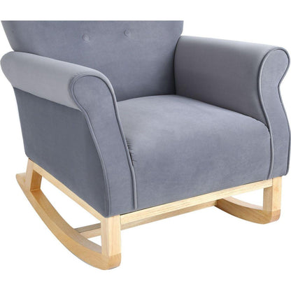 Modern Rocking Chair, Upholstered Accent Chair for Nursery, Playroom, Bedroom and Living Room, Small Contemporary Rocker, Kids Cushioned Arm Chair, Grey