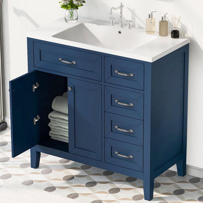 36" Bathroom Vanity with Sink Combo, Blue Bathroom Cabinet with Drawers, Solid Frame and MDF Board