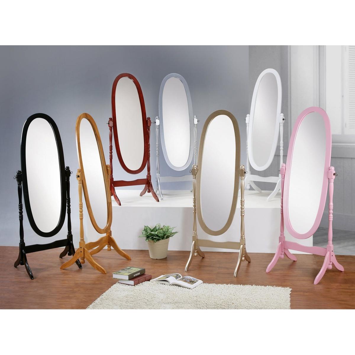 Traditional Queen Anna Style Wood Floor Cheval Mirror, Pink Finish