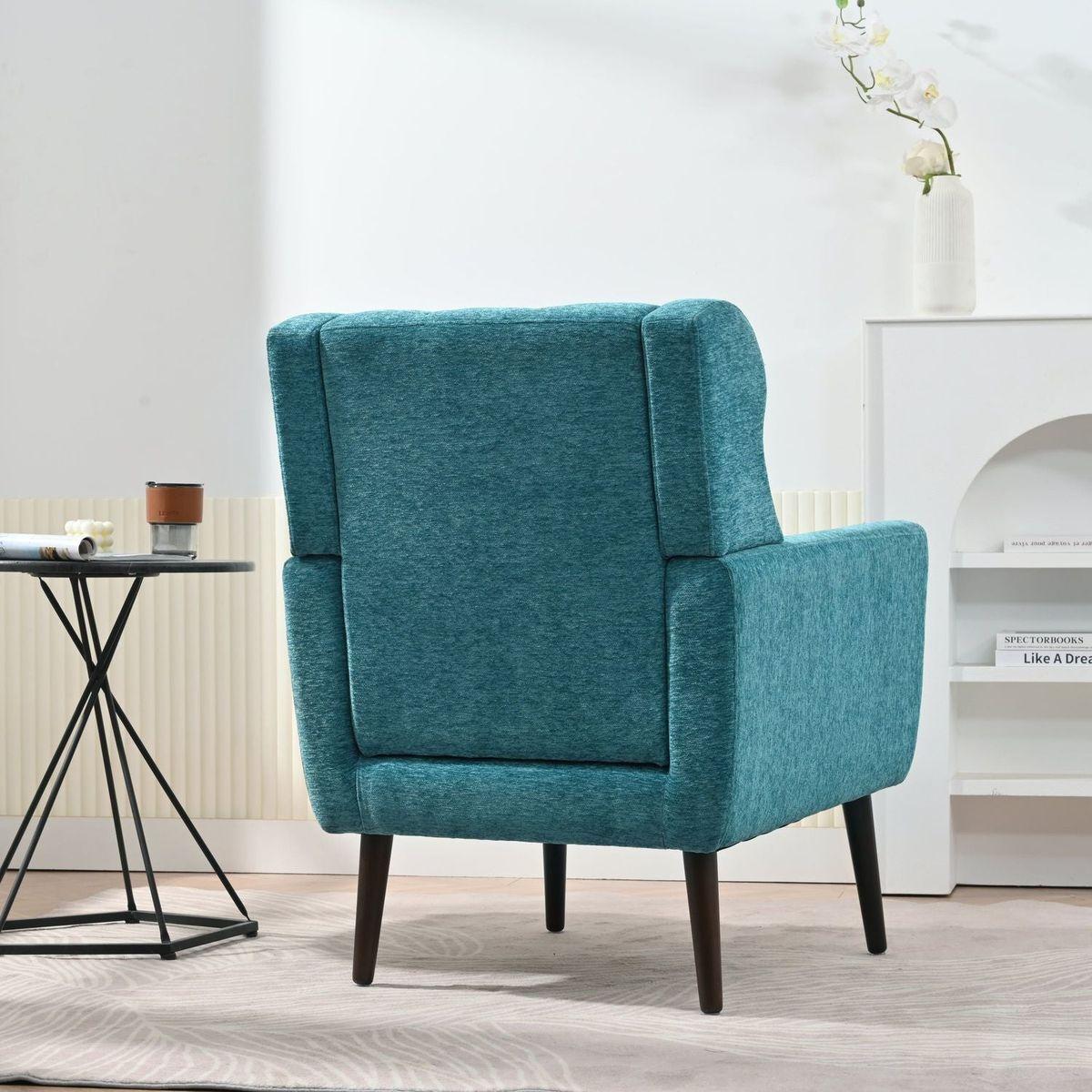 Modern Accent Chair Upholstered Foam Filled Living Room Chairs Comfy Reading Chair Mid Century Modern Chair with Chenille Fabric Lounge Arm Chairs Armchair for Living Room Bedroom (Teal)