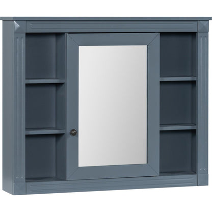 35" x 28" Wall Mounted Bathroom Storage Cabinet, Medicine Cabinet, Modern Bathroom Wall Cabinet with Mirror, Mirror Cabinet with 6 Open Shelves (Not Include Bathroom Vanity)