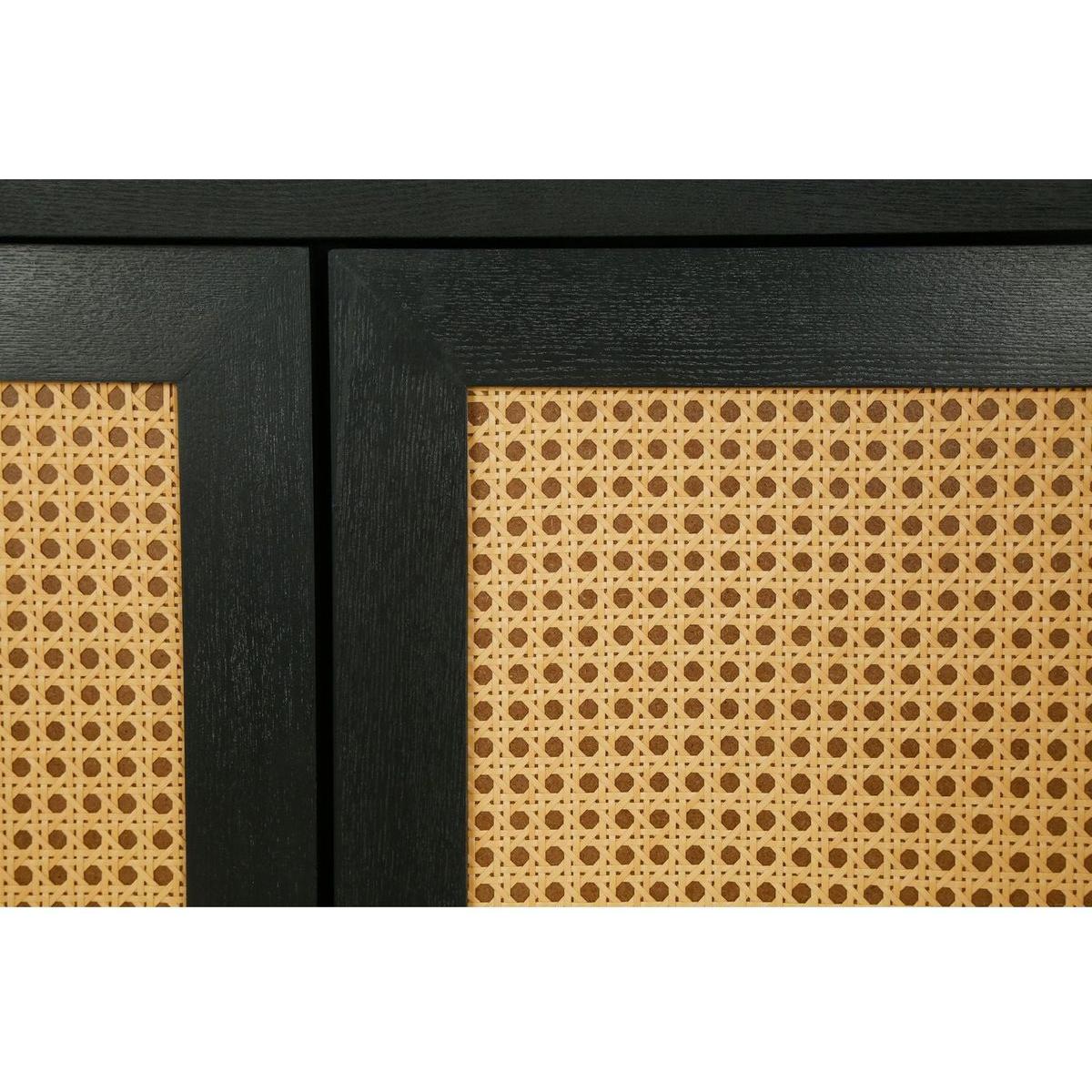 Handcrafted Premium Grain Panels,Rattan Sideboard Buffer Cabinet With 4 Rattan Doors, Modern Storage Cupboard Console Table with Adjustable Shelves for Living Room(Antique Dark Gray)