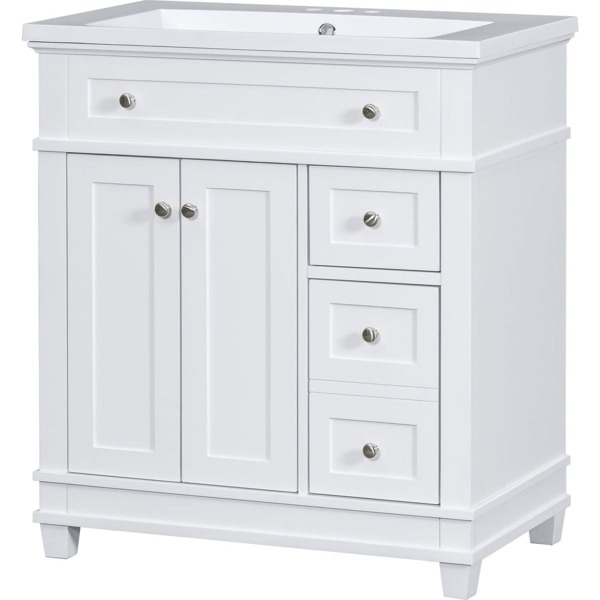 30" Bathroom Vanity Cabinet with Sink Combo Set, Undermount Resin Sink, Free Standing Vanity Set with 2 Drawers& Soft Closing Doors, Solid Wood Frame Bathroom Cabinet, White