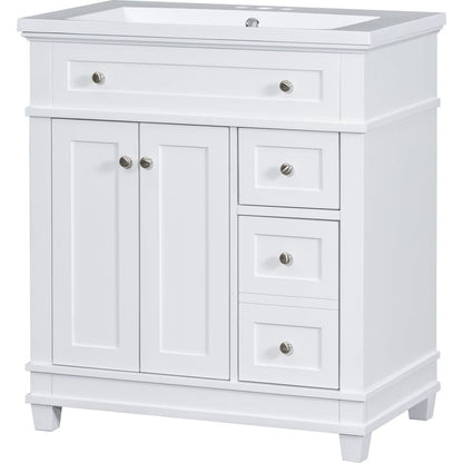 30" Bathroom Vanity Cabinet with Sink Combo Set, Undermount Resin Sink, Free Standing Vanity Set with 2 Drawers& Soft Closing Doors, Solid Wood Frame Bathroom Cabinet, White