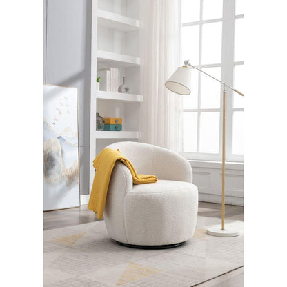 Teddy Fabric Swivel Accent Armchair Barrel Chair With Black Powder Coating Metal Ring,Ivory White