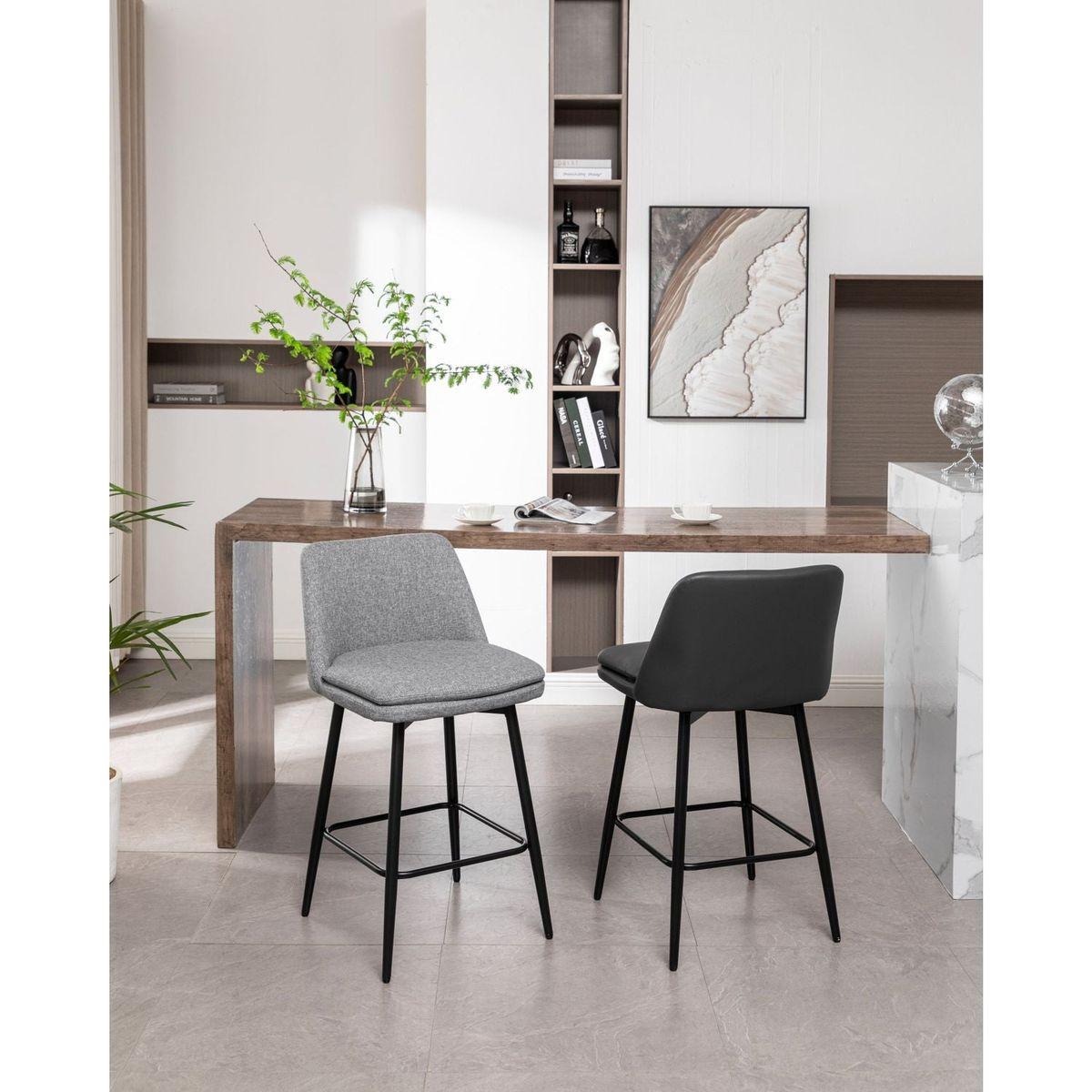 Counter Height Swivel Bar Stools Set of 2, 360 Swivel Upholstered Barstools with Back and Metal Legs, 25.6" Seat Height,Counter Stools for Kitchen Island and Pub,Linen Cloth,Grey