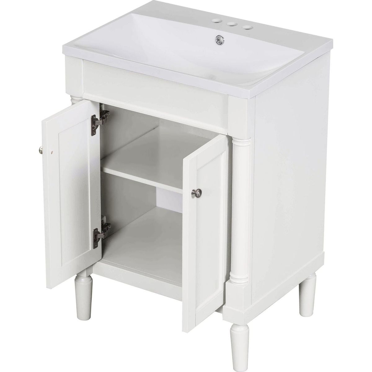 24" Bathroom Vanity with Top Sink, 2-Tier Modern Bathroom Storage Cabinet, Single Sink Bathroom Vanity, Large Storage Shelves