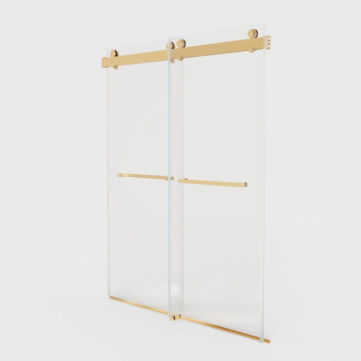 56-60 inches W x76 inches H Frameless Double Sliding Soft-Close Shower Door in Brushed Gold,3/8 inches (10mm) Thick SGCC Tempered Glass Door