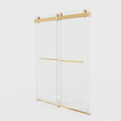 56-60 inches W x76 inches H Frameless Double Sliding Soft-Close Shower Door in Brushed Gold,3/8 inches (10mm) Thick SGCC Tempered Glass Door