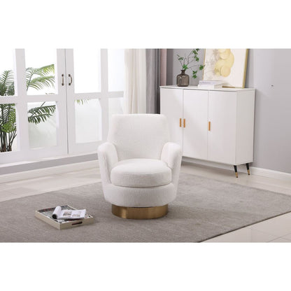 Teddy Swivel Barrel Chair, Swivel Accent Chairs Armchair for Living Room, Reading Chairs for Bedroom Comfy, Round Barrel Chairs with Gold Stainless Steel Base (Ivory)