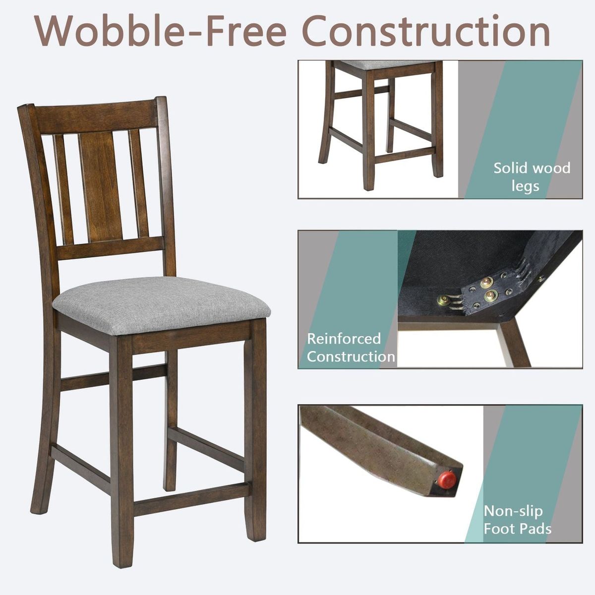 Dining Room Furniture Counter Height Chairs Set for 4, Kitchen Chair with Padded Seat, Walnut