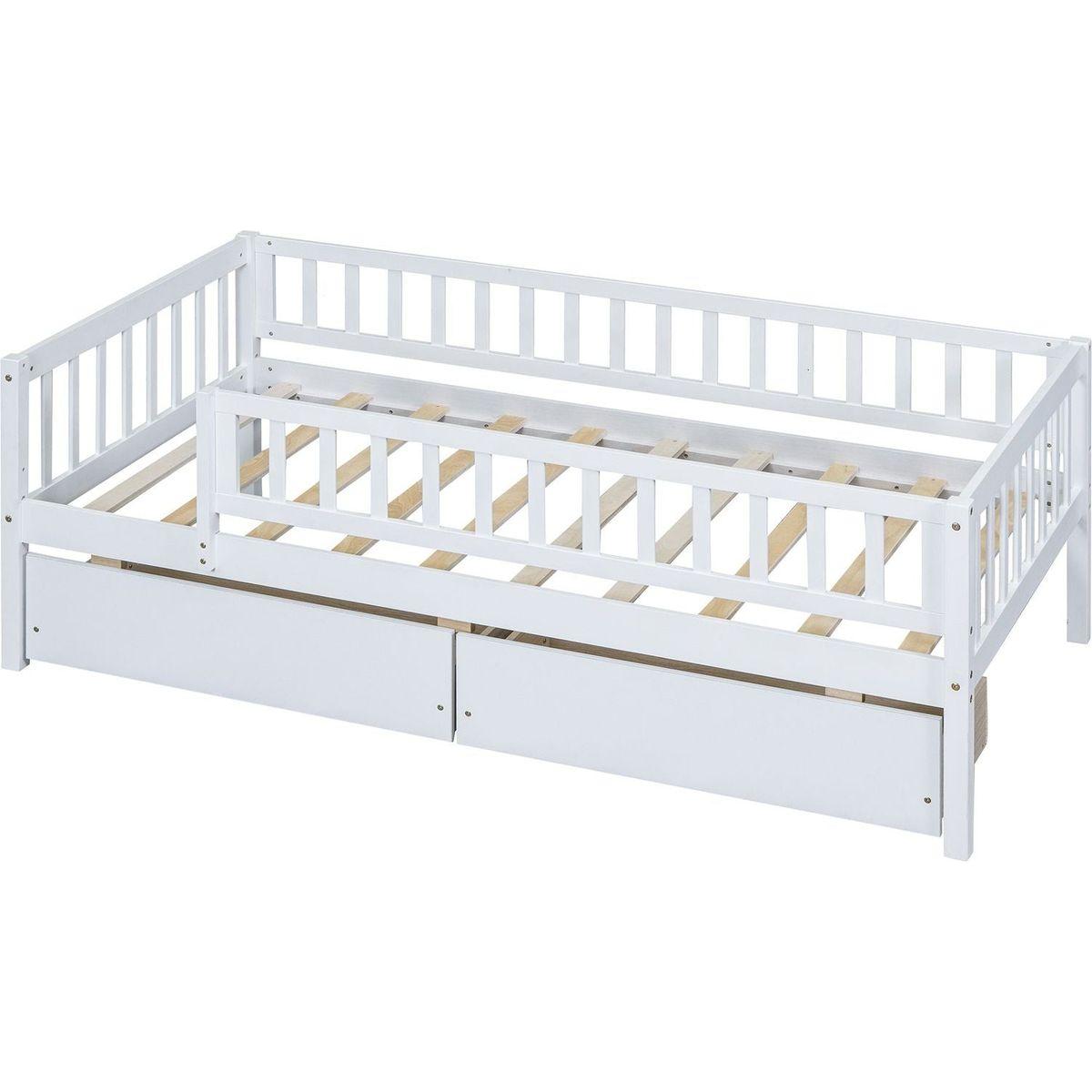 Twin Size Daybed Wood Bed with Two Drawers, White