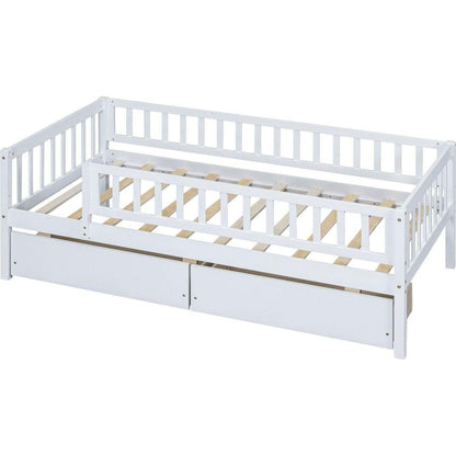 Twin Size Daybed Wood Bed with Two Drawers, White