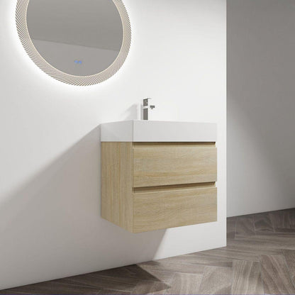 24" Wall-Mounted Bathroom Vanity With Resin Sink, 2-Soft Close Drawers, KD-Package