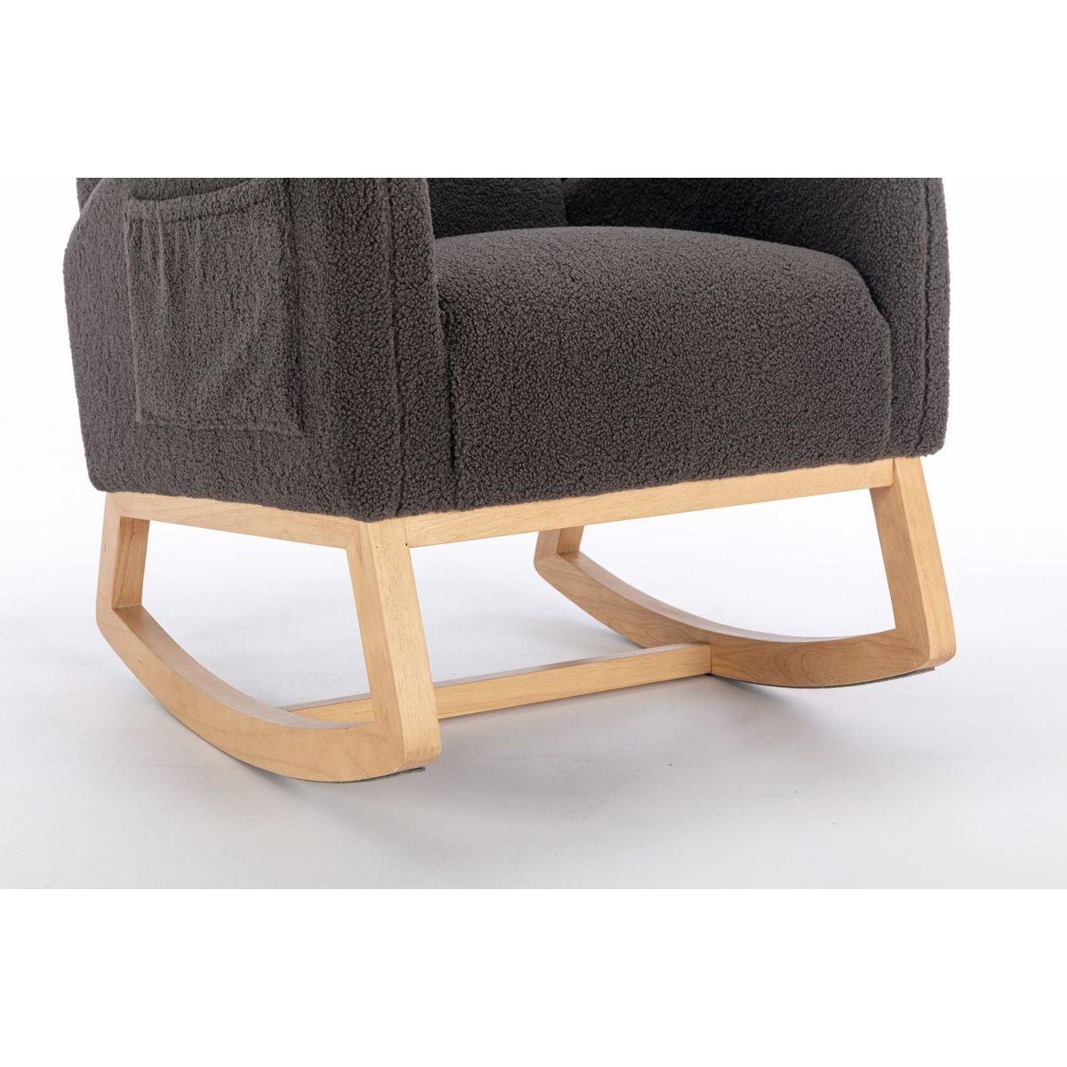 Teddy Fabric Rocking Chair With Packet Wood Legs,Dark Gray