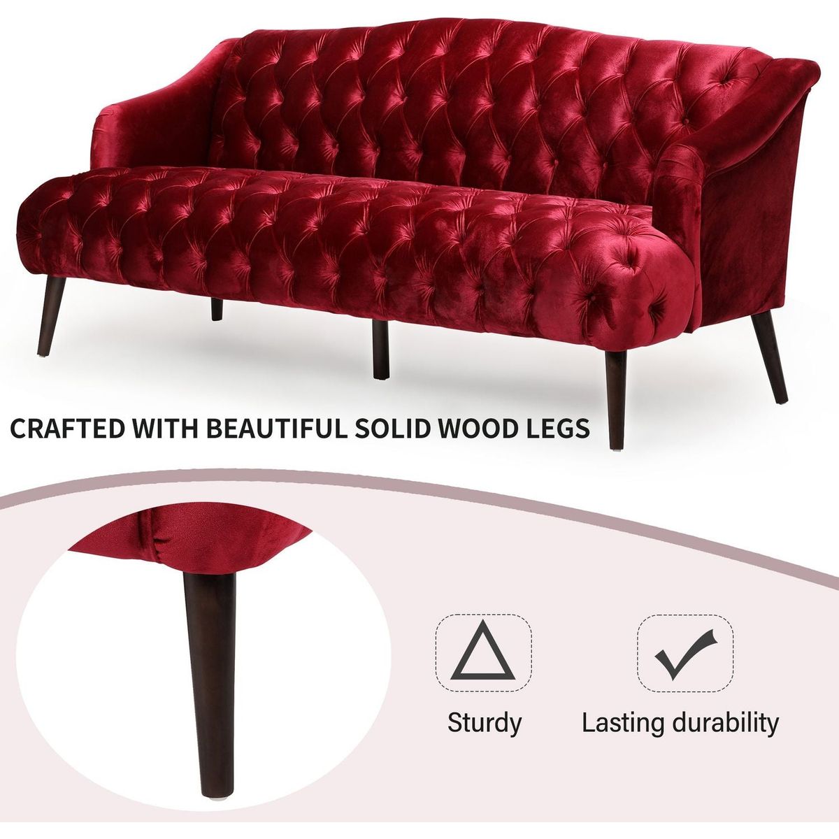 Comfy 3-seat Sofa with Wooden Legs, PU, for Living Room and Study