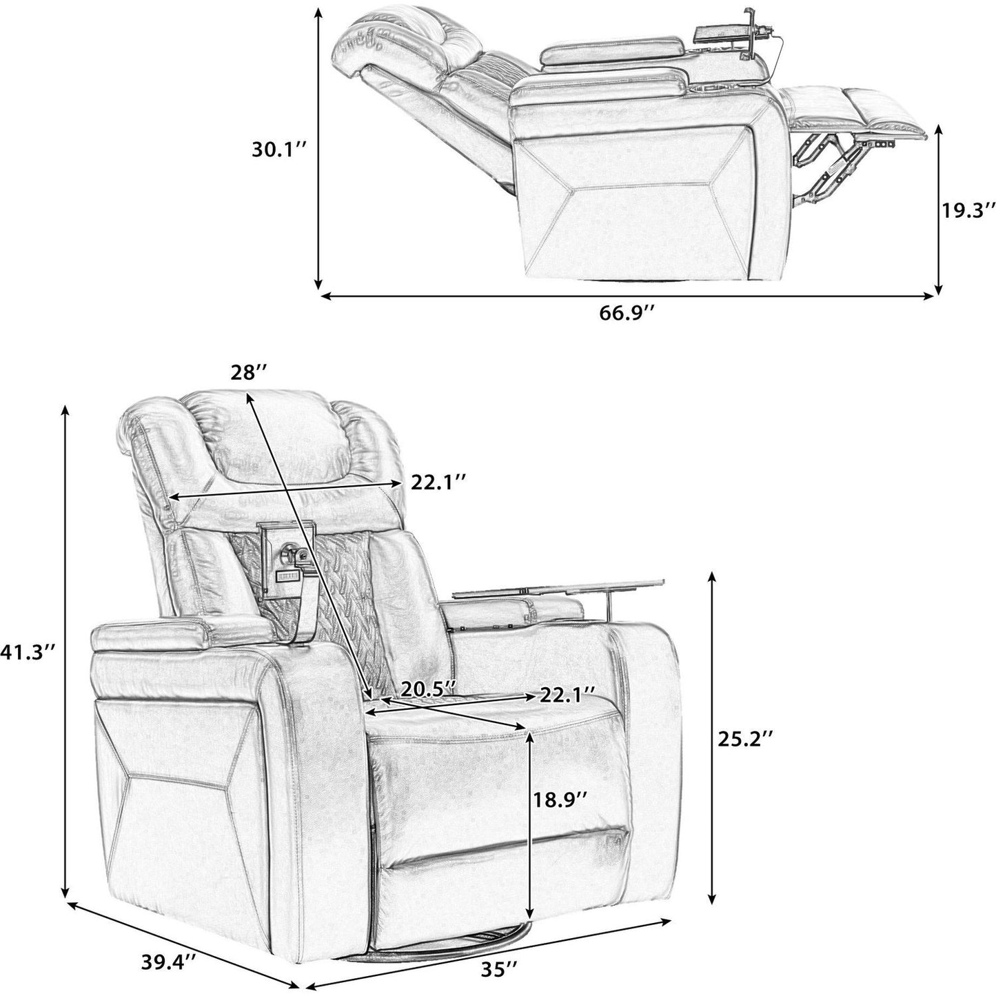 270 Degree Swivel PU Leather Power Recliner Individual Seat Home Theater Recliner with Comforable Backrest, Tray Table, Phone Holder, Cup Holder, USB Port, Hidden Arm Storage for Living Room, Red