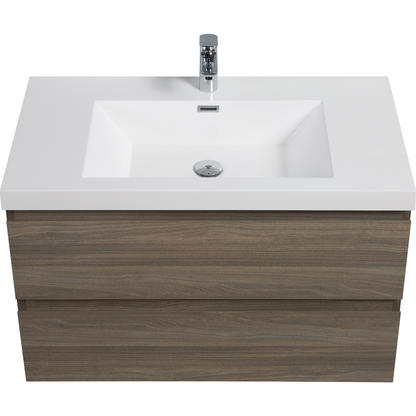 36" Floating Bathroom Vanity with Sink, Modern Wall-Mounted Bathroom Storage Vanity Cabinet with Resin Top Basin and Soft Close Drawers, Ash Grey