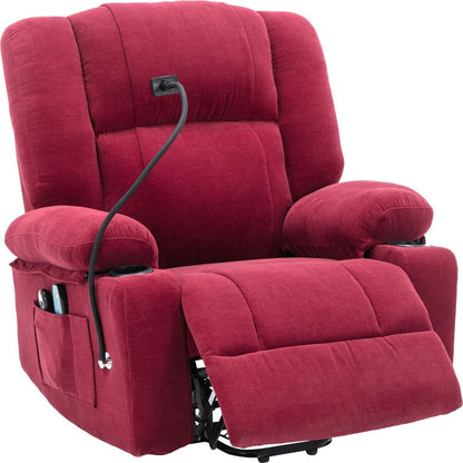 Power Lift Recliner Chair Electric Recliner for Elderly Recliner Chair with Massage and Heating Functions, Remote, Phone Holder Side Pockets and Cup Holders for Living Room, Red