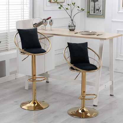Black velvet bar chair, pure gold plated, unique design,360 degree rotation, adjustable height,Suitable for Dining room and bar,set of 2