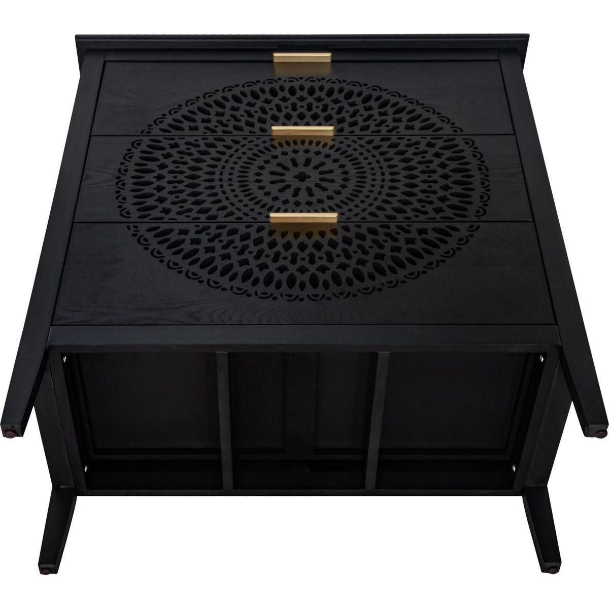 3 Drawer Cabinet with Hollow-Carved 3 Drawer Dresser Storage Chest with Metal Handles For Entryway Living Room Bedroom