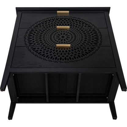 3 Drawer Cabinet with Hollow-Carved 3 Drawer Dresser Storage Chest with Metal Handles For Entryway Living Room Bedroom