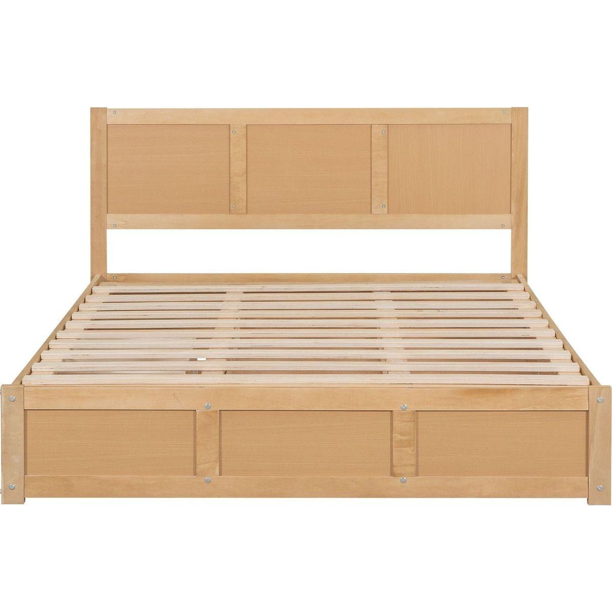 Queen Size Wood Platform Bed with Underneath Storage and 2 Drawers, Wood Color