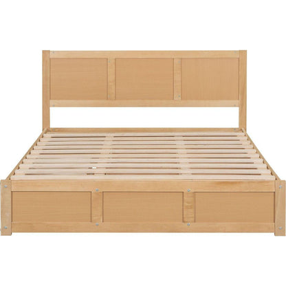 Queen Size Wood Platform Bed with Underneath Storage and 2 Drawers, Wood Color