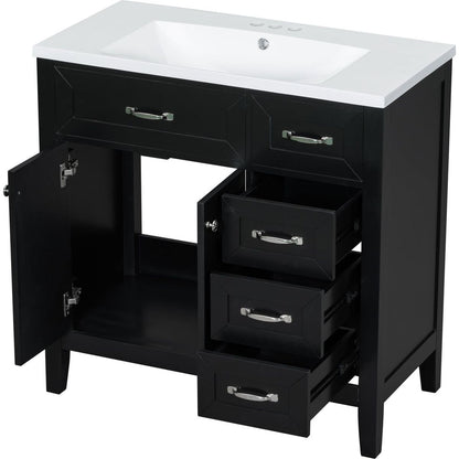 36" Bathroom Vanity with Sink Combo, Black Bathroom Cabinet with Drawers, Solid Frame and MDF Board