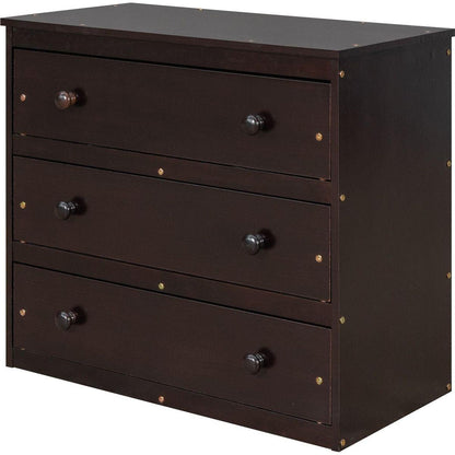 Low Study Full Loft Bed with Cabinet, Shelves and Rolling Portable Desk, Multiple Functions Bed- Espresso