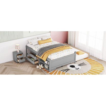 Versatile Full Bed with Trundle,Under bed Storage Box and Nightstand .Grey