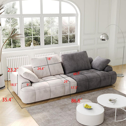86.6"Large size two Seat Sofa,Modern Upholstered,Beige paired with grey suede fabric