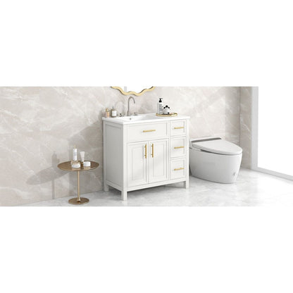 36" Bathroom Vanity with Sink Top, Bathroom Vanity Cabinet with Two Doors and Three Drawers, Solid Wood, MDF Boards, One Package, Off White