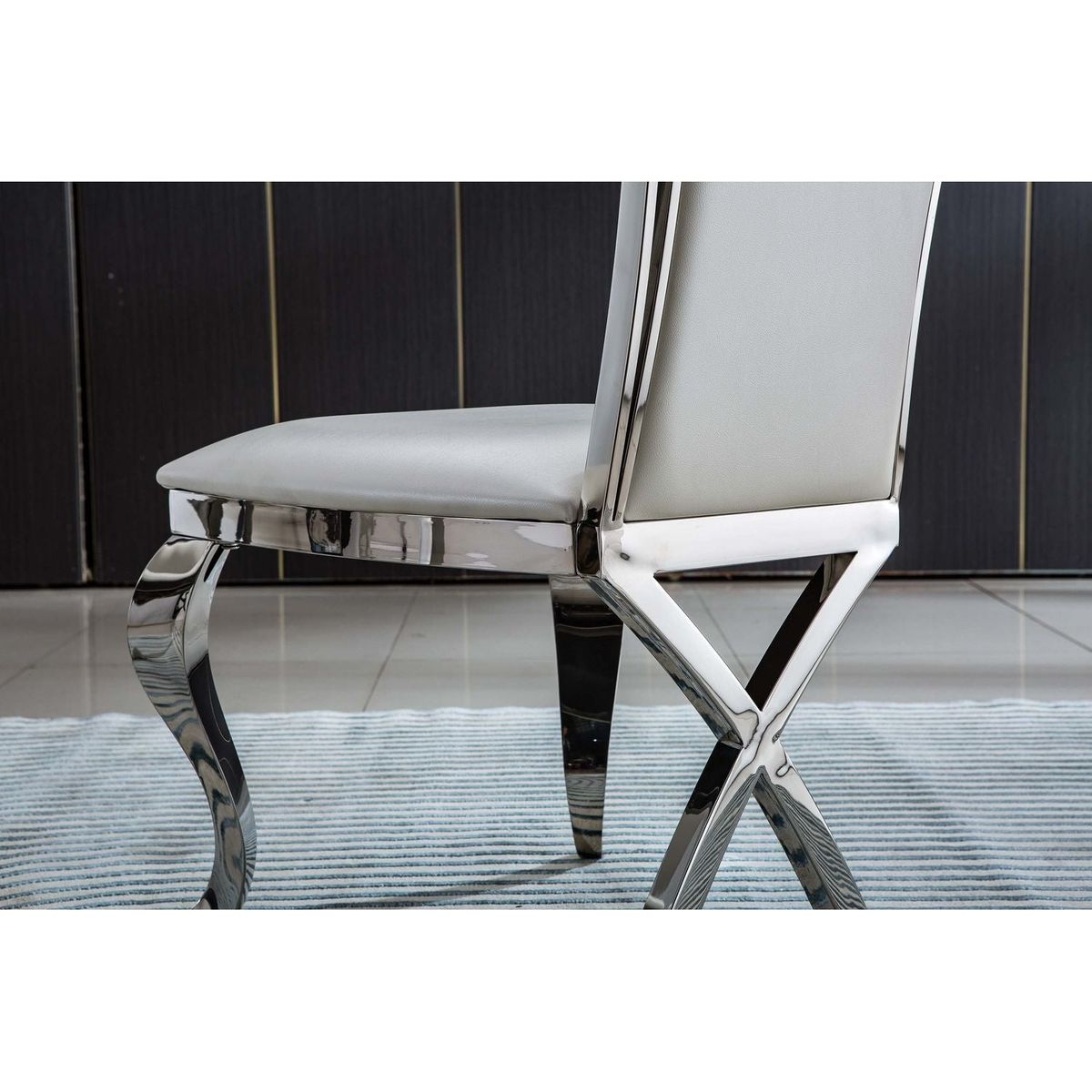 Leatherette Unique Design Backrest Dining Chair with Stainless Steel Legs Set of 2