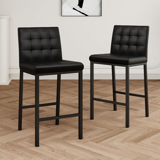 Modern design High stool Metal legs Kitchen Restaurant Black pu bar chair, black spray painted chair legs, suitable for bar Cafe restaurant (set of 2)