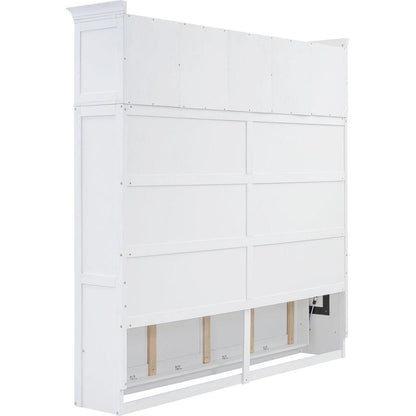 Full Size Murphy Bed Wall Bed with Top Cabinets,White