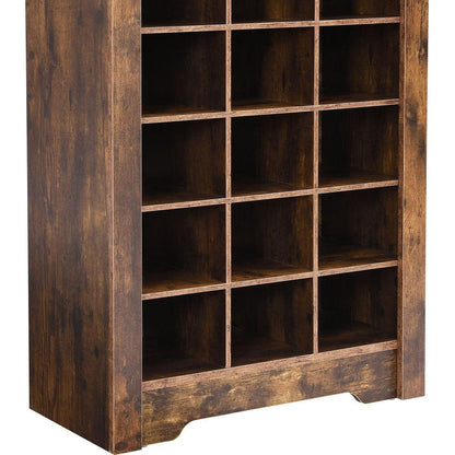 Stylish Design 30 Shoe Cubby Console, Contemporary Shoe Cabinet with Multiple Storage Capacity, Free Standing Tall Cabinet with Versatile Use for Hallway, Bedroom, Rustic Brown