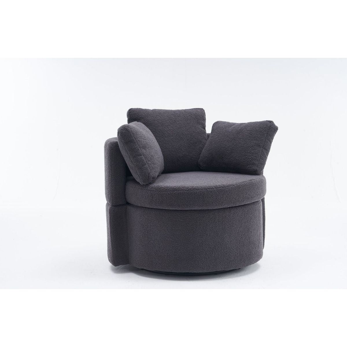 Teddy Fabric Swivel And Storage Chair With Back Cushion For Living Room,Dark Gray