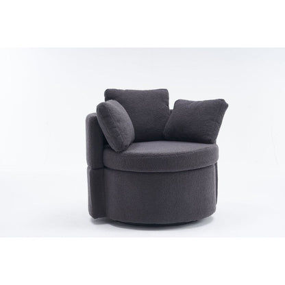 Teddy Fabric Swivel And Storage Chair With Back Cushion For Living Room,Dark Gray