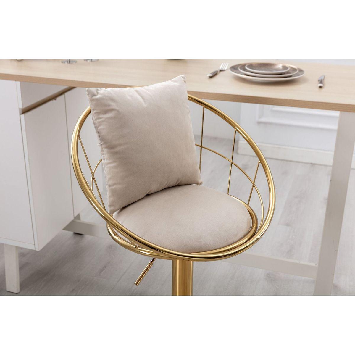 Off-White velvet bar chair, pure gold plated, unique design,360 degree rotation, adjustable height,Suitable for Dining room and bar,set of 2