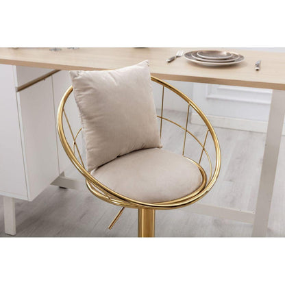 Off-White velvet bar chair, pure gold plated, unique design,360 degree rotation, adjustable height,Suitable for Dining room and bar,set of 2