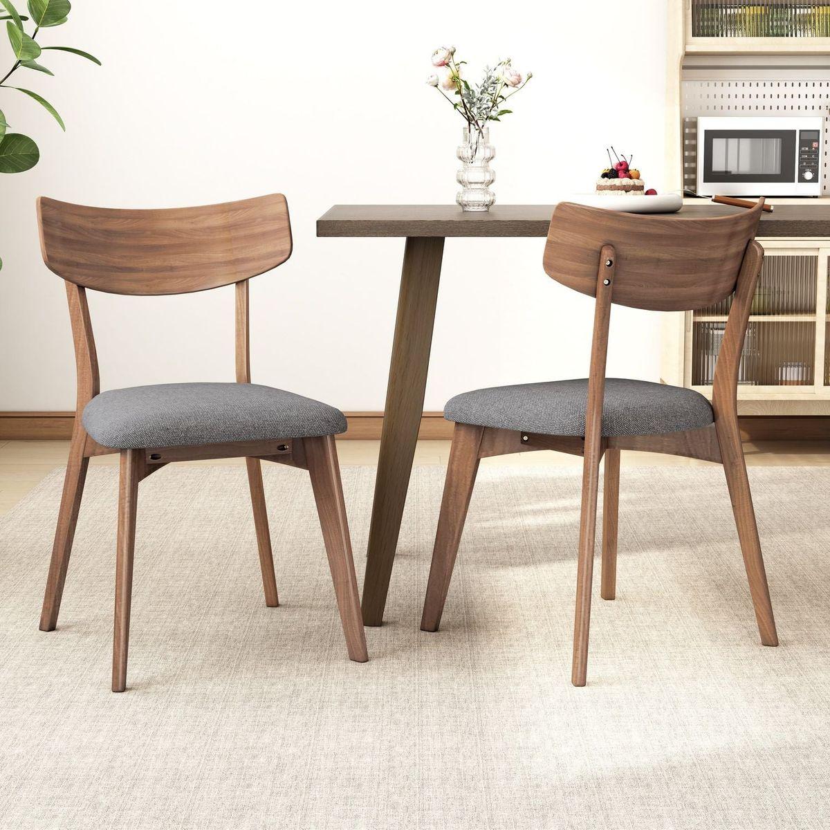Mid-Century Walnut Finished Frame Upholstered Dining Chairs (Set of 2) (Dark Grey)