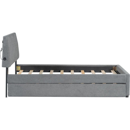 Teddy Fleece Twin Size Upholstered Platform Bed with Trundle, Gray