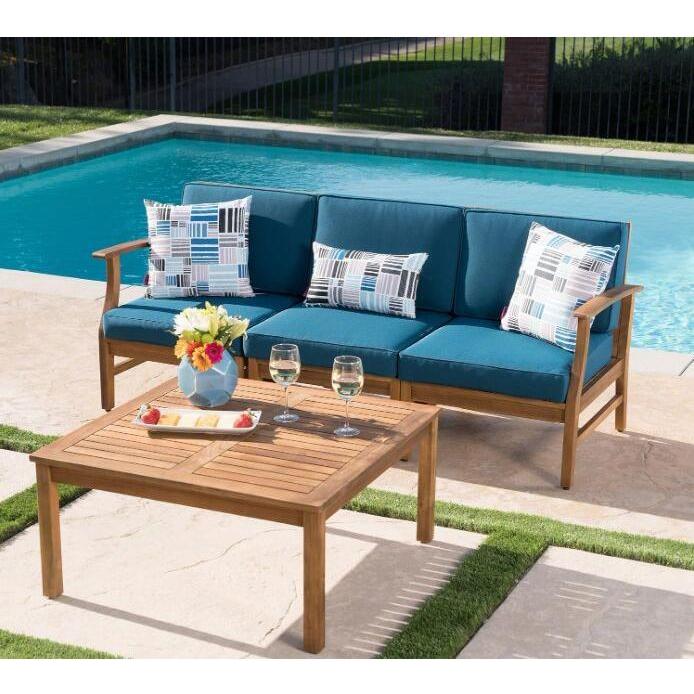 PERLA 3 SEATER SOFA AND TABLE SET, BLUE