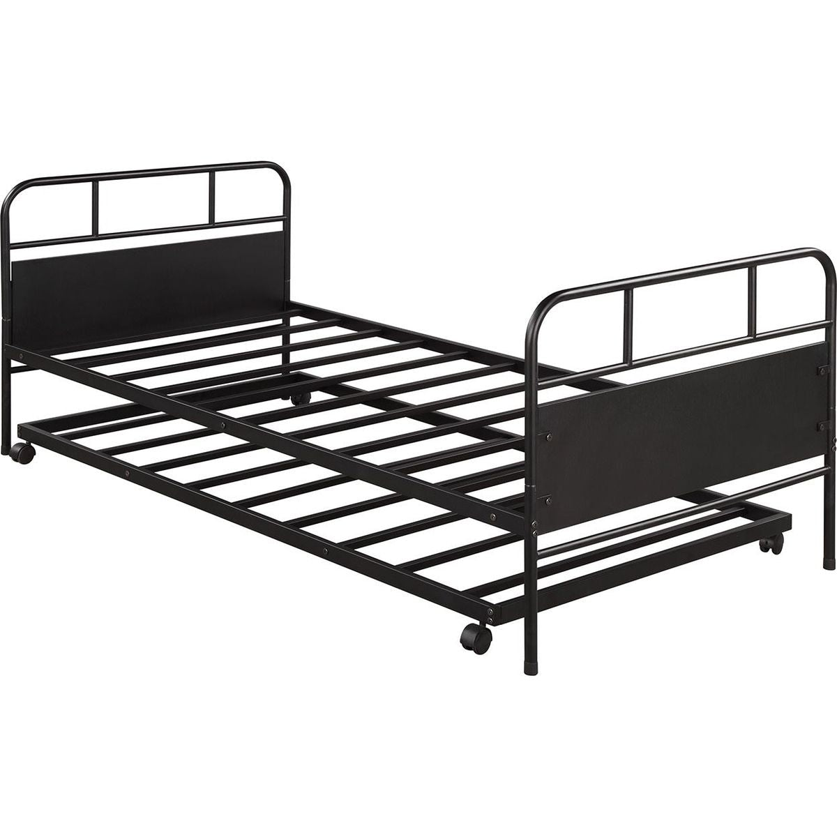 Metal Daybed Platform Bed Frame with Trundle Built-in Casters, Twin Size