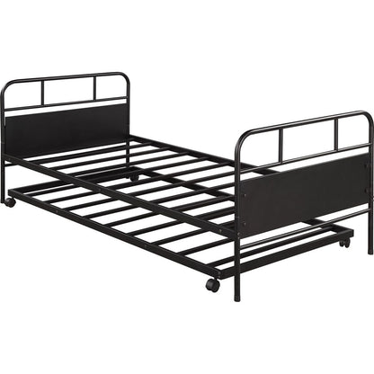 Metal Daybed Platform Bed Frame with Trundle Built-in Casters, Twin Size