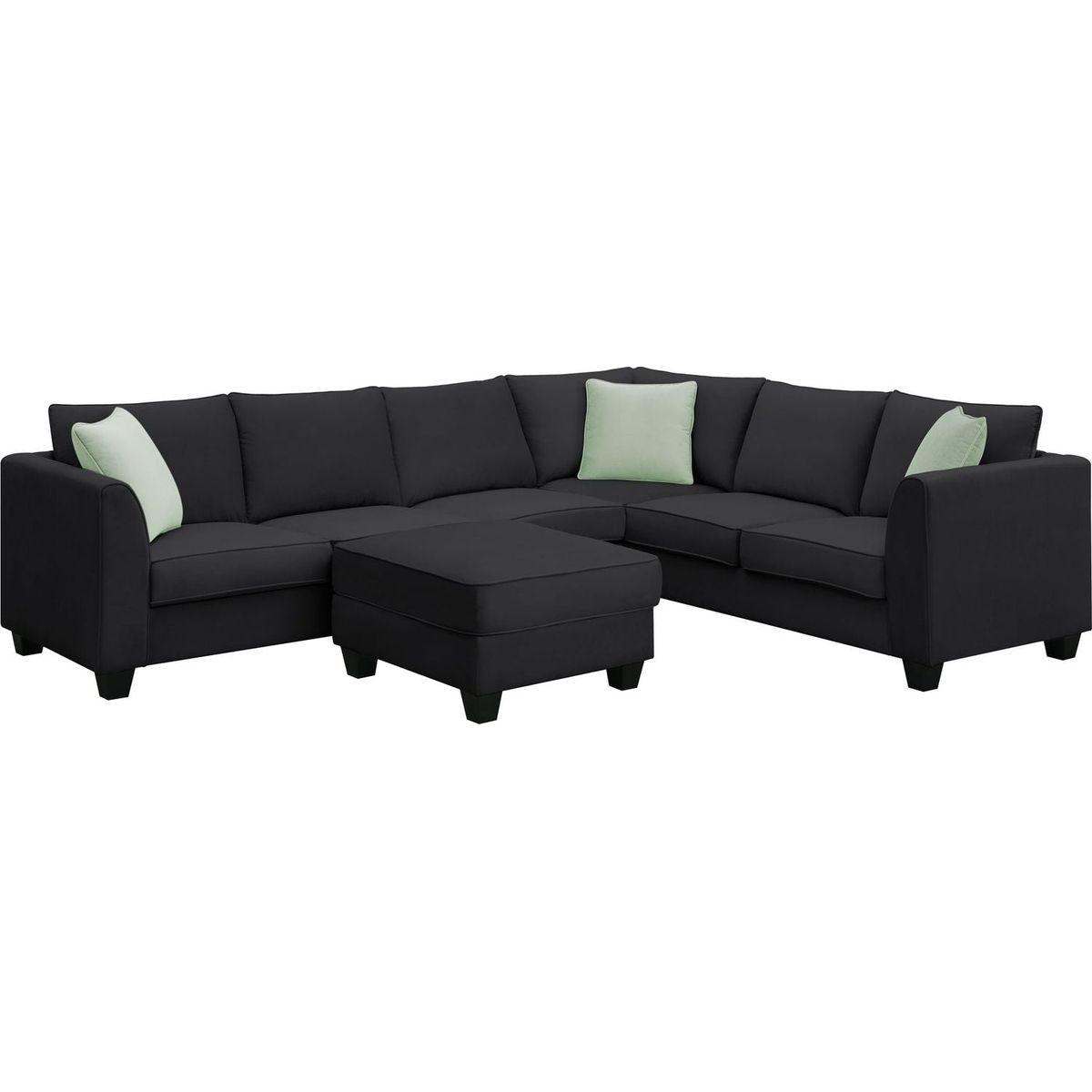 112x87" Sectional Sofa Couches Living Room Sets, 7 Seats Modular Sectional Sofa with Ottoman, L Shape Fabric Sofa Corner Couch Set with 3 Pillows, Black(New of GS008210AAB)