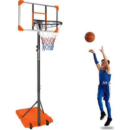 Portable Basketball Goal System with Stable Base and Wheels, use for Indoor Outdoor teenagers youth height adjustable 5.6 to 7ft Basketball Hoop 28 Inch Backboard